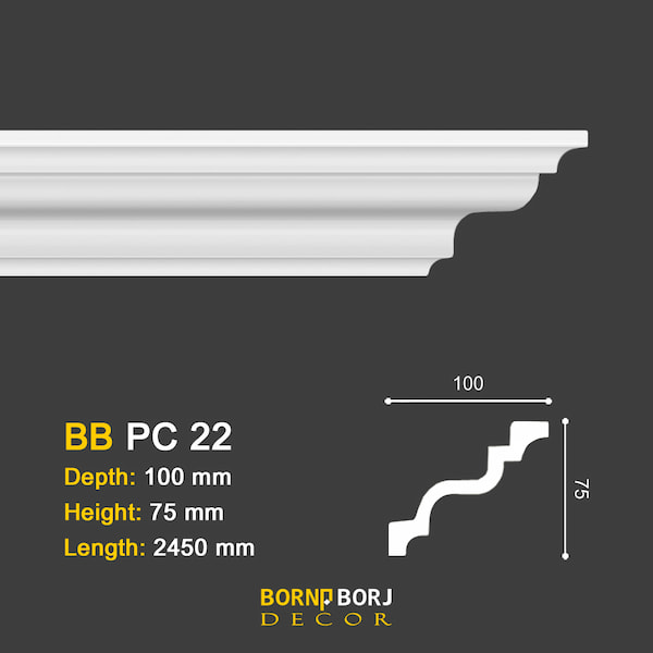 گچ بری ساده سقف  BB-PC 22, Simple Ceiling, نحوه چسباندن گچبری پیش ساخته, لیست قیمت ابزارگلویی پلی یورتان, قیمت گچبری سقف پذیرایی, قیمت ابزار پیش ساخته سقف